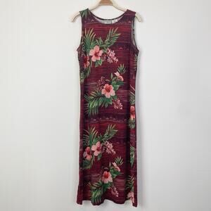 Liz Baker Floral Hawaiian Tropical Sleeveless Tank Midi Dress Size 10P Vacation